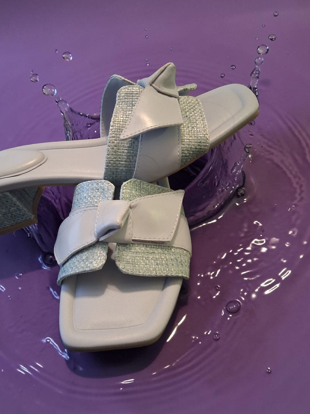 Rockport Carsie Block Heel Square Toe Slip-on Sandals featuring a light blue twe